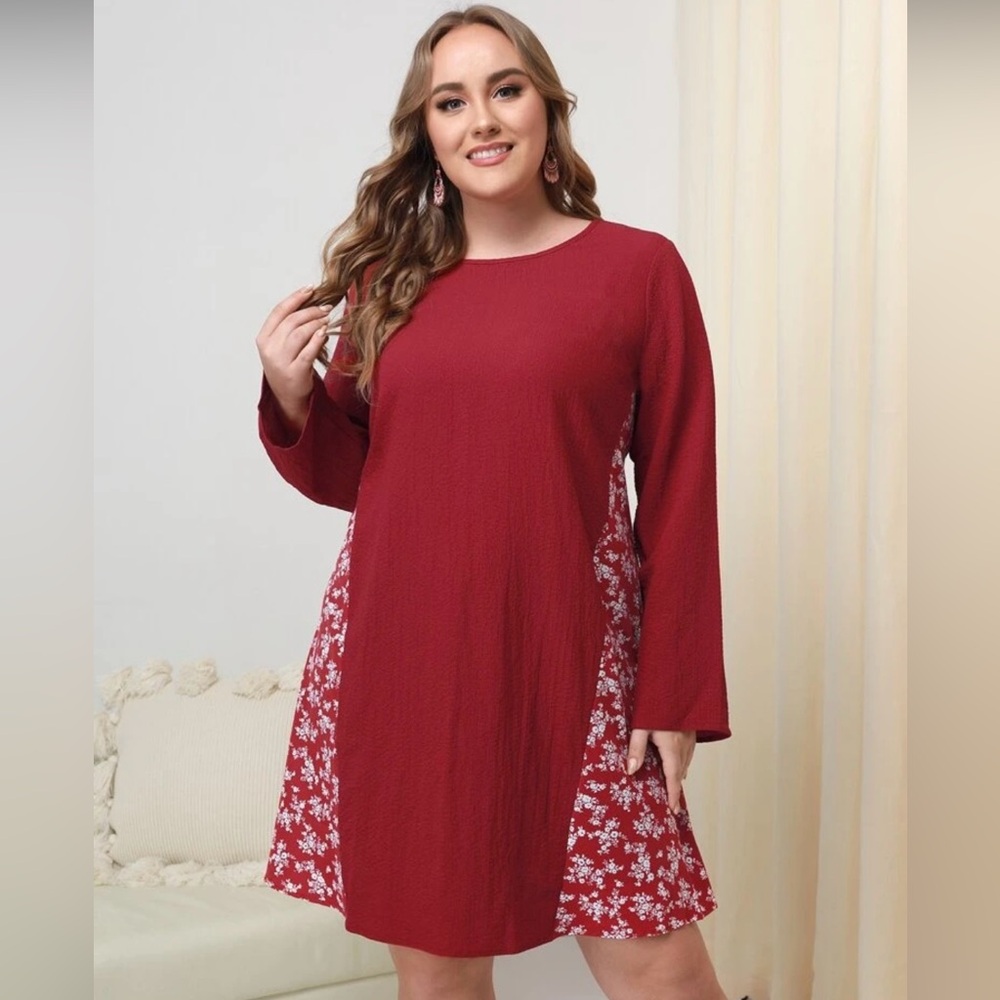 Women Plus Emery Rose Red Floral Print Tunic Dress